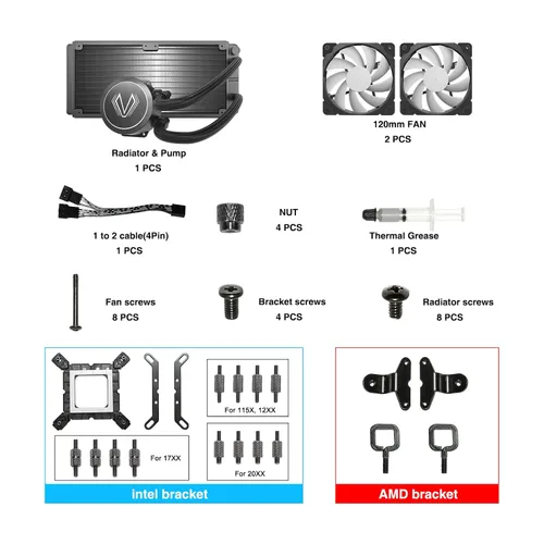 Miniatura 9 de Vetroo V240 Enfriador líquido negro de CPU de 9.449 in bomba RGB direccionable y ventiladores PWM 250 W TDP AIO refrigeración por agua