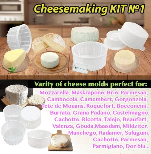 Miniatura 3 de PetriStor Kit de 7 piezas para hacer quesos para principiantes №1 – Moldes de queso suave + molde de queso con un pistón seguidor – Suministros