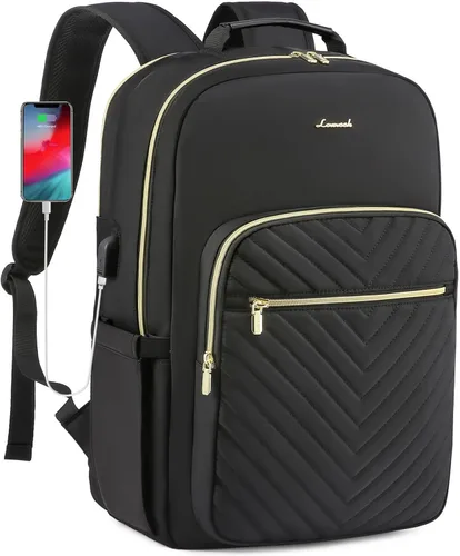 Miniatura 13 de LOVEVOOK Mochila para laptop para mujer, elegante mochila acolchada para viajes de negocios, trabajo, bolsa para computadora, con puerto USB