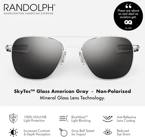 Miniatura 2 de Randolph USA - Lentes de sol de aviador para hombre o mujer, cromo mate, clásicos, polarizados y no polarizados con protección UV