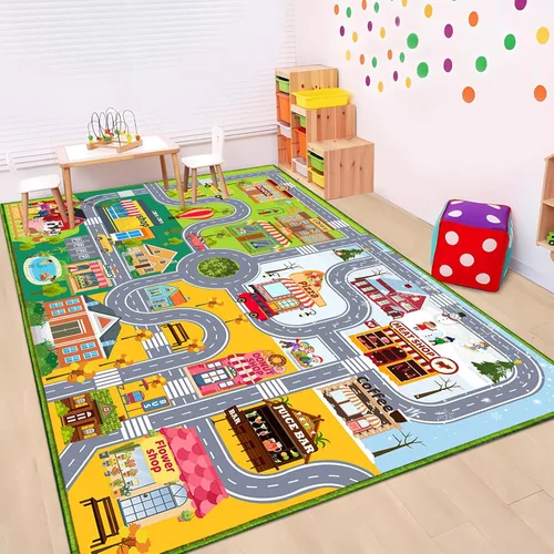 Miniatura 3 de Alfombras de automóvil para niños, mapa de tráfico de carretera con respaldo antideslizante, alfombra de juego para niños, sala