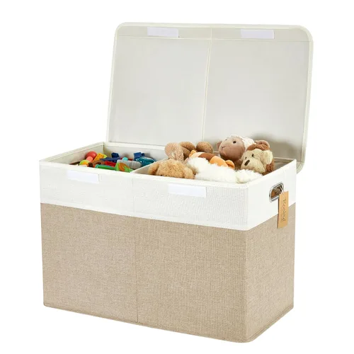 Caja de juguetes grande con tapa abatible, contenedores organizadores de almacenamiento plegables con divisores y asas, cestas contenedoras para