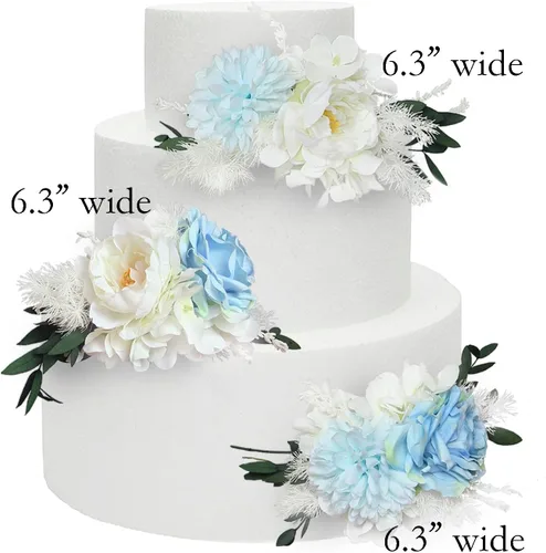 Miniatura 3 de Rinlong 3 piezas de decoración de pastel de flores azules para bebé, decoraciones de pastel, topper de pastel para boda, decoración de pastel