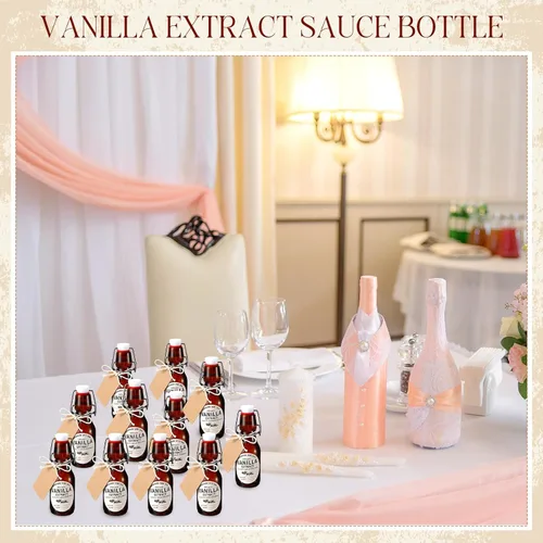 Miniatura 5 de Vesici Juego de 8 botellas de vidrio con tapa oscilante ámbar, botellas de extracto de vainilla casero, frascos de extracto de vainilla