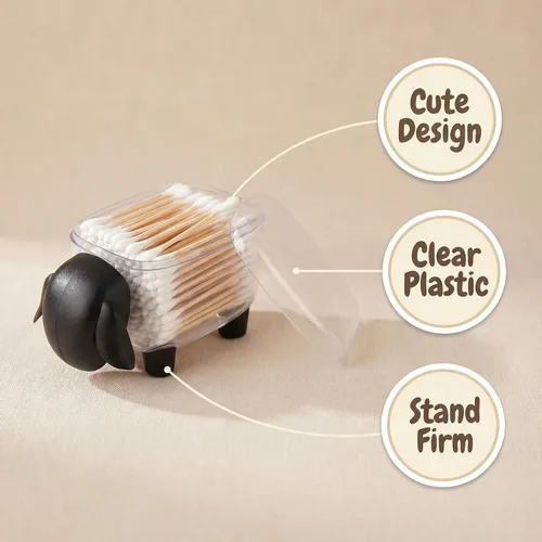 Miniatura 2 de Paquete de 2 soportes Qtip, dispensador de bolas de algodón acrílico con tapa, bonitos soportes para hisopos de algodón, tarros de baño, recipiente