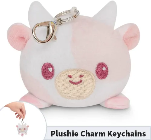 Miniatura 4 de TeeTurtle Llavero con dije de peluche Vaca rosa claro feliz