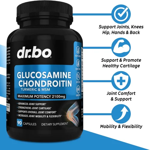 Miniatura 2 de Glucosamina, condroitina, MSM, cúrcuma, suplemento para la salud de las articulaciones, 2100 mg de hueso y articulaciones de rodilla, suplemento
