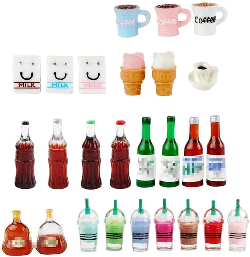 NWFashion Botella de juguetes en miniatura para adultos y niños, juego de cocina, cocina, decoración de casa de muñecas (mezcla de 26 piezas)