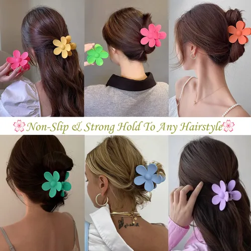 Miniatura 4 de Pinzas para el cabello de flores, 8 unidades, pinzas grandes para mujeres y niñas, cabello grueso y delgado, agarre fuerte, antideslizante, gran