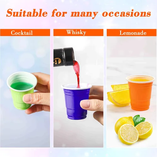 Miniatura 4 de Mimorou Paquete de 600 vasos de chupito de plástico de 2 onzas, vasos desechables de plástico, mini tazas multicolor para barbacoa, fiesta