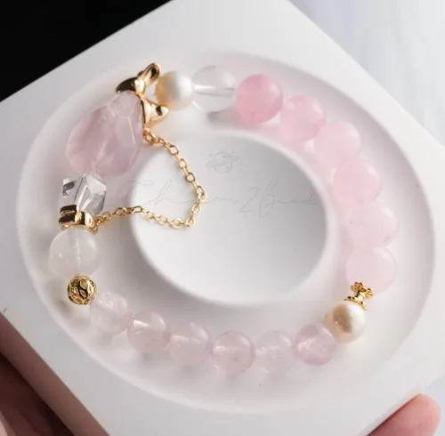 Miniatura 227 de Precious Gemstone Natural Crystal Healing Bracelet, Rutilated Quartz, Moonstone, Quartz Handmade Original Design Bracelet