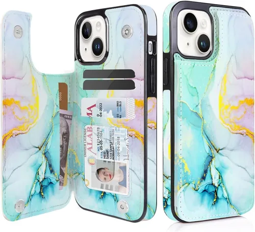 Miniatura 20 de uCOLOR Funda compatible con iPhone 15 de 6.1 pulgadas con ranura para tarjetero, función atril, doble cierre magnético y bloqueo RFID, funda de 6.1