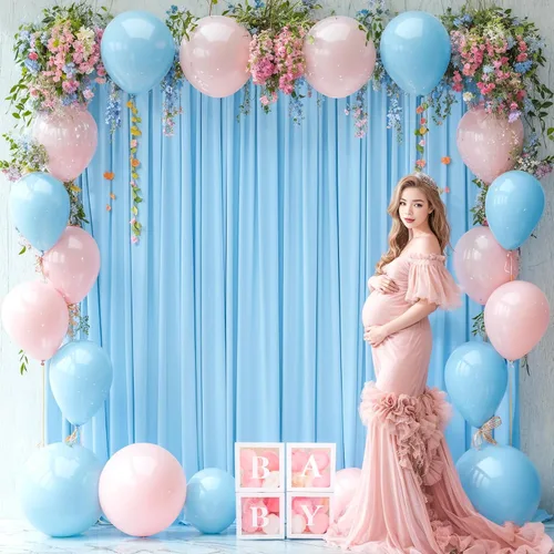 Miniatura 6 de Cortinas de fondo azul bebé de 8 x 10 pies para bodas, cortinas de fondo de poliéster sin arrugas, para baby shower, fiestas de cumpleaños