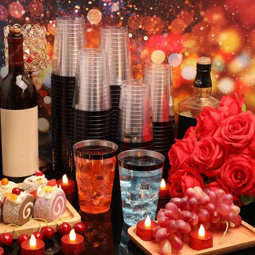 Miniatura 4 de Zubebe 100 vasos de plástico con borde de 14 onzas, vasos de vino desechables transparentes duros con borde, elegantes vasos de cóctel desechables