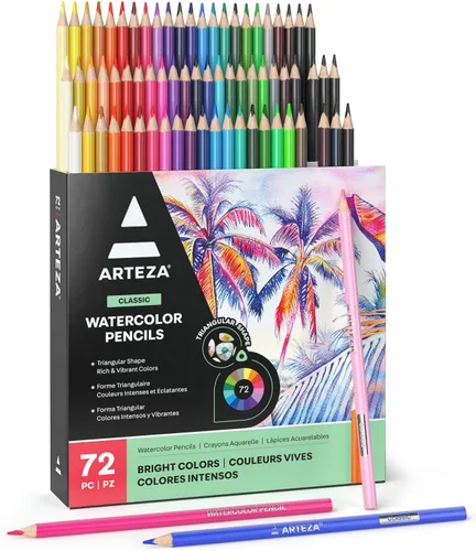 ARTEZA 72 lápices de acuarela, lápices de acuarela en varios tonos, lápices de dibujo de forma triangular