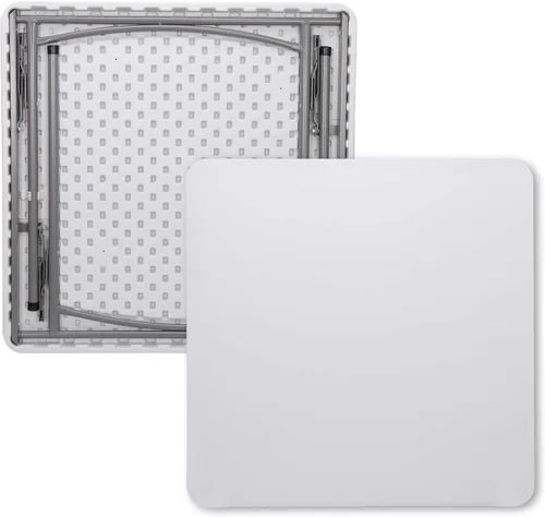 Miniatura 4 de Mesa cuadrada plegable de resina multiusos de aproximadamente 3 pies, plástico para interiores y exteriores, ligero y portátil para hogar, oficina