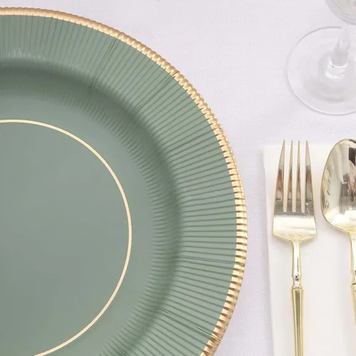 Miniatura 9 de Efavormart Paquete de 25 Platos Cargadores Desechables Sunray Metallic Sage Green de 13", Bandeja de Servir de Cartón, Redonda - 350 GSM Verde