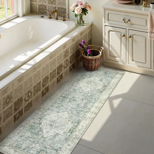 Miniatura 4 de LIVEBOX Alfombra Pasillo Lavable de 2x6 pies para Baño, Tapetes Antideslizantes para Cocina y Entrada de Piso, Tapete Bohemio Interior para Puerta