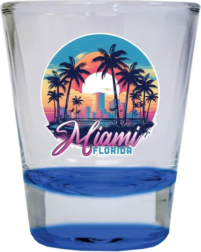 Miami Florida B Souvenir - Vaso de chupito redondo de 1.5 onzas, color azul, paquete de 2