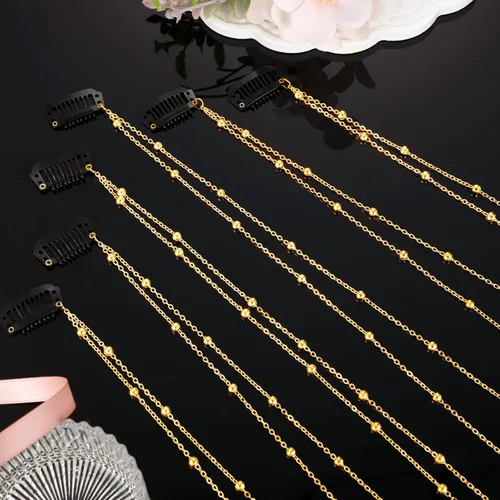 Miniatura 5 de Chunyin 6 Piezas Cadenas de Cabello con Diamantes de Imitación para Mujer Encanto de Perla Accesorios de Joyería para el Cabello con Diamantes