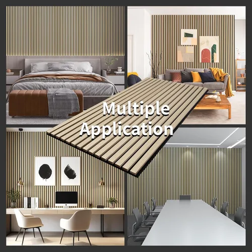 Miniatura 5 de AMZDEPOT Panel de pared de listones de madera, paneles de madera de 48 x 24 pulgadas para pared, paneles de pared insonorizados 3D, paneles Roble