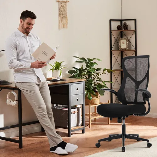 Miniatura 6 de DUMOS Silla de escritorio de oficina en casa, silla ergonómica de malla de respaldo alto con cómodos reposabrazos abatibles, silla giratoria