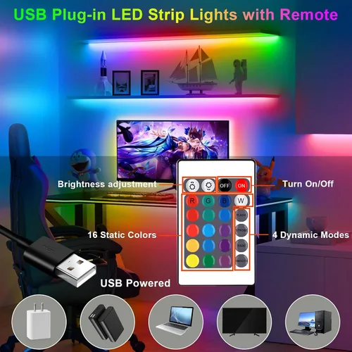 Miniatura 3 de Kit de tiras de luces LED, tira de luces LED RGB de 2 x 6.56 pies para retroiluminación LED de TV de 40 a 60 pulgadas, tira de luz que cambia