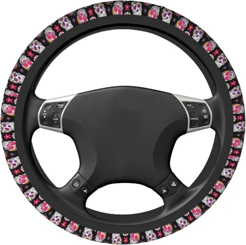 Miniatura 2 de Funda para volante para mujeres y hombres, Día de los Muertos, calavera de azúcar, Halloween, colorido, protector de volante de neopreno, ajuste
