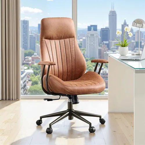 Miniatura 18 de Silla de oficina con 360 ruedas, silla de oficina de mediados de siglo con soporte para el respaldo, silla de escritorio de piel sintética, ángulo