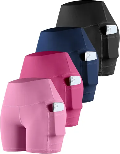 Miniatura 41 de CHRLEISURE - Pantalones cortos de ciclismo para mujer con bolsillos de licra, cintura alta, con control de abdomen para entrenamiento, yoga