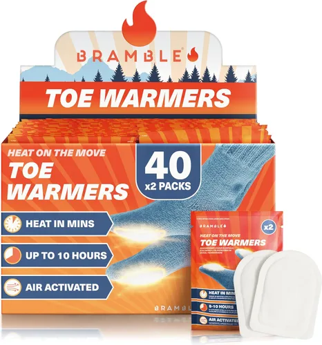 Bramble 80 calentadores de dedos adhesivos para pies (40 pares) | Calentadores de pies de larga duración con hasta 10 horas de calor | Calentadores