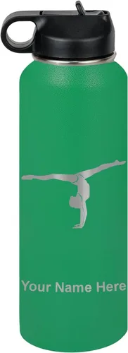 Miniatura 58 de LaserGram Botella de agua personalizada, gimnasta niña, acero inoxidable de doble pared aislada al vacío con popote superior, regalo grabado Azul