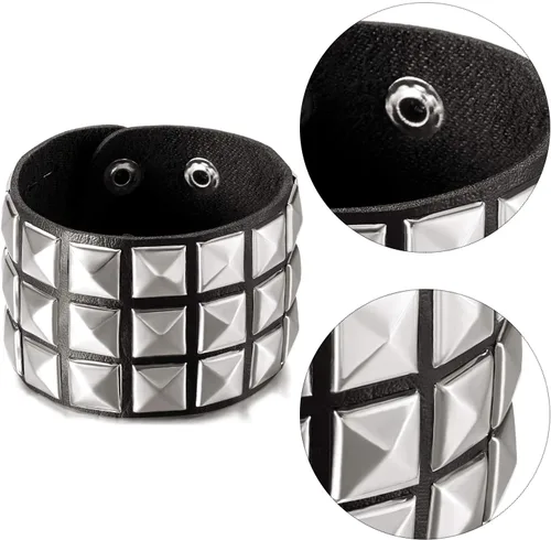 Miniatura 3 de Hicarer 3 piezas de pulsera de cuero punk de Halloween para hombres y mujeres, pulsera gótica de rock de los 80, brazalete unisex para fiesta