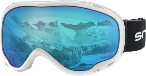 Miniatura 13 de Gafas de esquí para esquí, snowboard, motos de nieve para hombres, mujeres y adultos, antivaho 100% protección UV A2-marco blanco brillante/lente