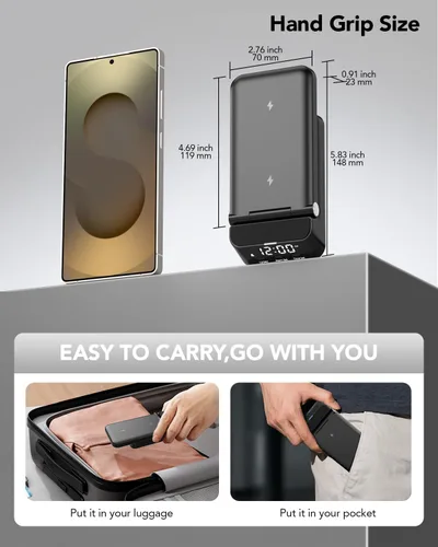 Miniatura 7 de Cargador inalámbrico con reloj despertador para Samsung, estación de carga plegable 4 en 1 para Galaxy Watch 8/7/Ultra/Classic/FE/6, Galaxy