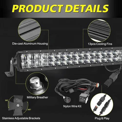 Miniatura 6 de Kit de Barra de Luz LED de 20 Pulgadas, AKD Part 200W Lente 5D Luz de Conducción Todoterreno Spot Flood Combo Doble Fila Luces de Trabajo LED Súper