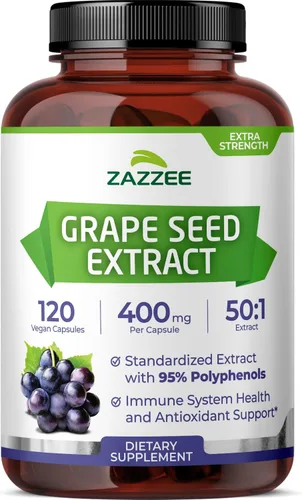 Miniatura 11 de Zazzee Alta Potencia Extracto de Semilla de Uva 50:1, 60 Cápsulas Veganas, 95% Polifenoles, 400 mg por Cápsula, Suministro para 2 Meses, Extracto