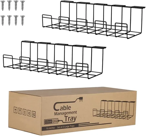 Bandeja organizadora de cables debajo del escritorio, 2 paquetes