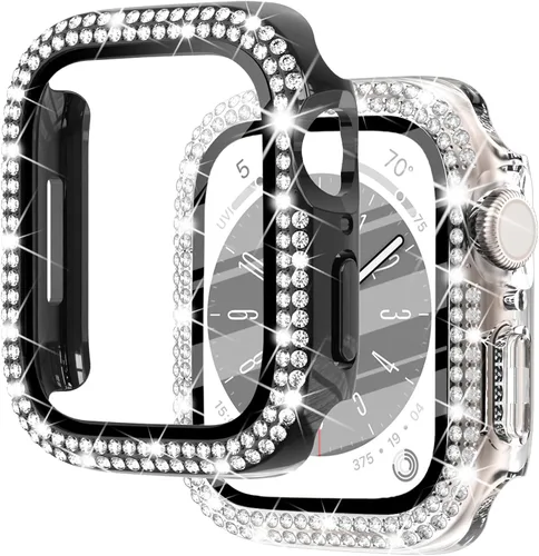 Miniatura 11 de NewWays Paquete de 2 carcasas brillantes para Apple Watch, 1.496 pulgadas, Series 3, 2, 1, diamantes de imitación de cristal con diamantes
