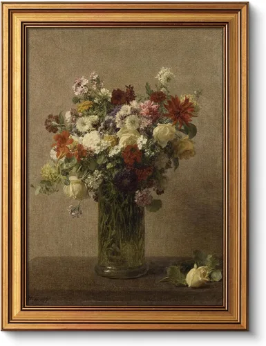 VIYYIEA Arte de pared vintage enmarcado en oro para sala de estar, impresiones en lienzo de flores, decoración del hogar, pintura al óleo,