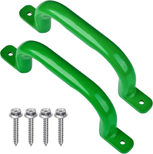 Paquete de 2 asas de metal verde de 10 pulgadas, asas de seguridad para juegos al aire libre, barra de agarre para niños, empuñaduras para casa de