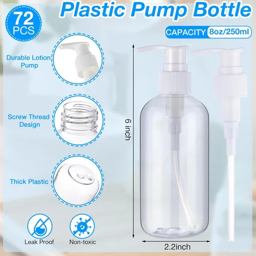 Miniatura 2 de 48 piezas dispensador de bomba de loción recargable dispensador de jabón de manos champú acondicionador plástico vacío 8oz/250ml transparente