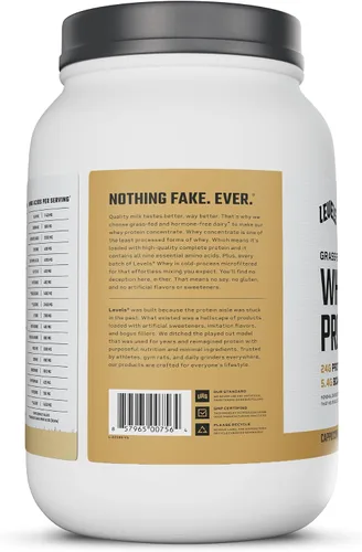 Miniatura 9 de Levels Proteína de Suero Alimentada con Pasto en Polvo, Sin Artificiales, 24G de Proteína, Cappuccino, 2LB