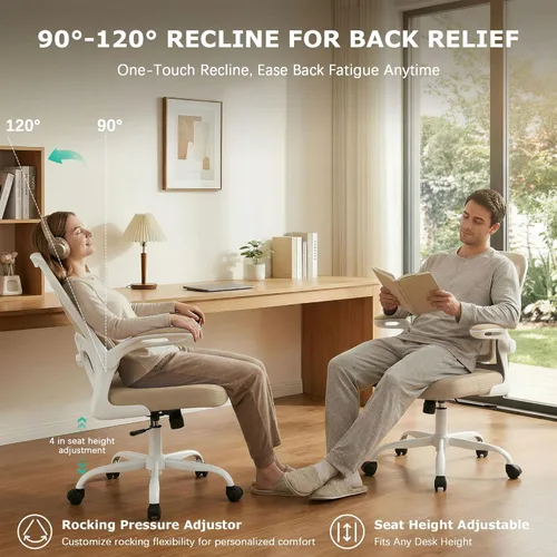 Miniatura 7 de AreShark Silla de oficina ergonómicas con soporte lumbar ajustable, silla de malla transpirable con respaldo alto con ruedas y reposabrazos Caqui