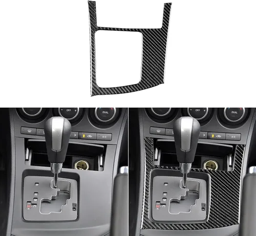 Miniatura 7 de Accesorios de fibra de carbono suave real para interior de coche, panel de cambio de marchas, cubierta de cenicero, calcomanía negra compatible