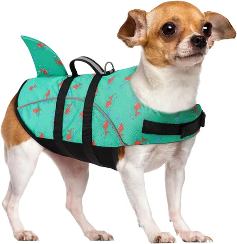 Miniatura 16 de Chaleco salvavidas para perros Ripstop, chaleco salvavidas de tiburón para perros, salvavidas de seguridad con alta flotabilidad y asa de elevación