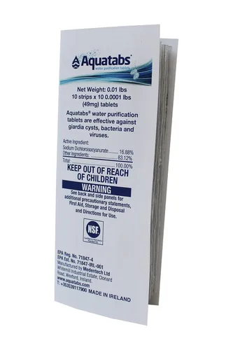 Miniatura 7 de Aquatabs Tabletas de purificación de agua de 49 mg (paquete de 50). Sistema de filtración de agua para senderismo, mochileros, campamentos