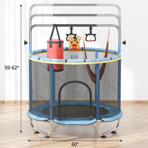 Miniatura 8 de 60" Trampoline for Kids with Enclosure Net,500lbs Capacity Toddler Trampolines Indoor & Outdoor,Kids Trampoline with 5ft Adjustable Gymnastic