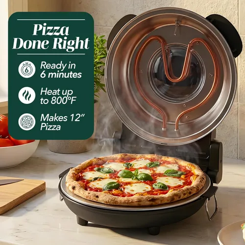 Miniatura 2 de Horno de Pizza Eléctrico de Encimera Cook With Color – Pizzero para Pizzas Crujientes de Encimera, Calienta hasta 800˚F, Piedra Cerámica de 12 Negro