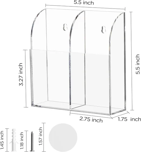 Miniatura 2 de HBlife Organizador de soporte de control remoto acrílico, organizador de montaje en pared transparente para TV, mesita de noche, 2 compartimentos